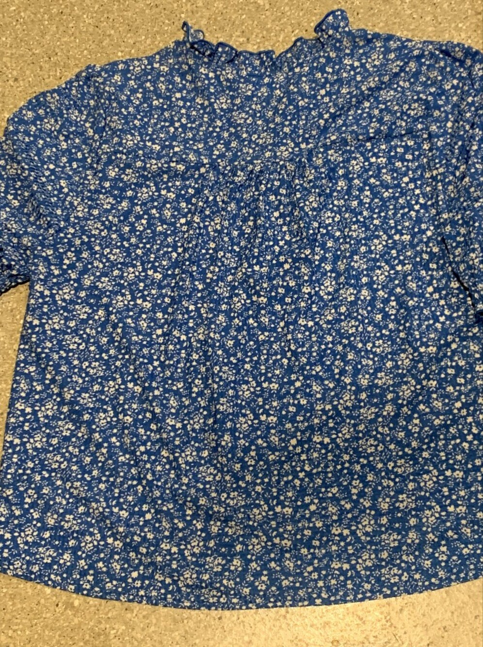 #715 "MELLODAY " Blue and White Floral Print Top